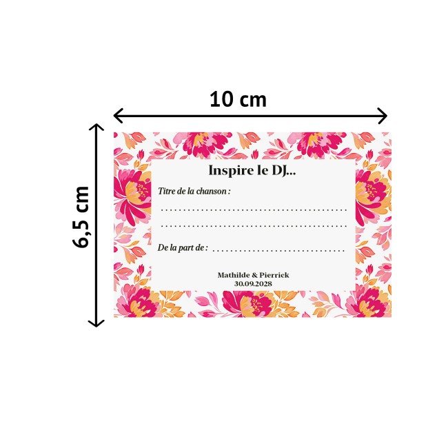 Dédicaces chansons aux marié(e)s - lot de 10 Cartes personnalisées - Animation mariage ou anniversaire - Style Botanique Romantique - EP3