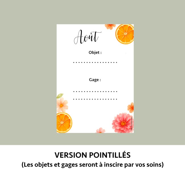 Jeu des 12 mois - Gages mariage, Animation mariage style Bohème, champêtre - Modèle Orange florale - EP5