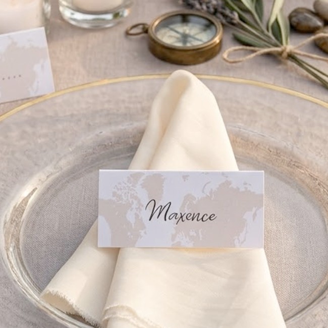 Marque-place mariage thème Voyage – Motif Carte du Monde – Décoration Destination Aventure - EP1