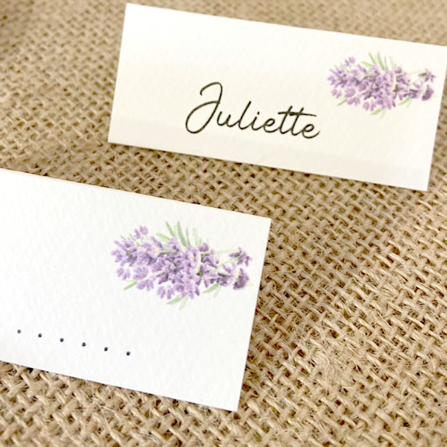 Marque-Place pour Mariage style provençal - Motif Lavande - EPE