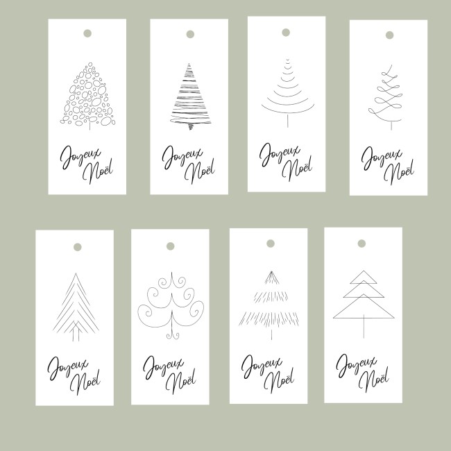 Etiquettes cadeaux Noël - Lot de 8 - Emballage cadeaux - Motif Minimaliste Sapin de Noël - EP6