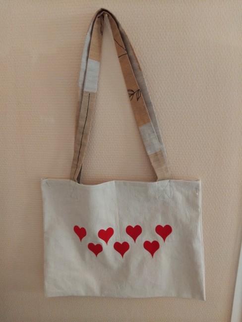 Sac en tissu   broderie coeurs -Top bag blanc coeurs brodé...