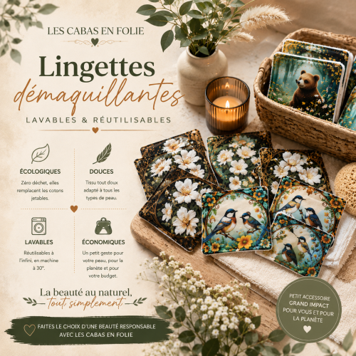 Lingettes démaquillantes lavables zéro déchet artisanales Les Cabas en Folie
