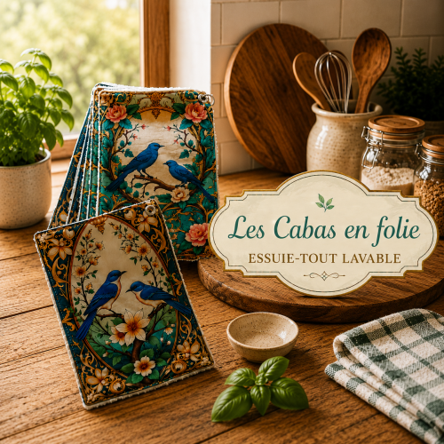 Essuie-tout lavables en éponge de bambou aux motifs floraux et chats - Les Cabas en folie