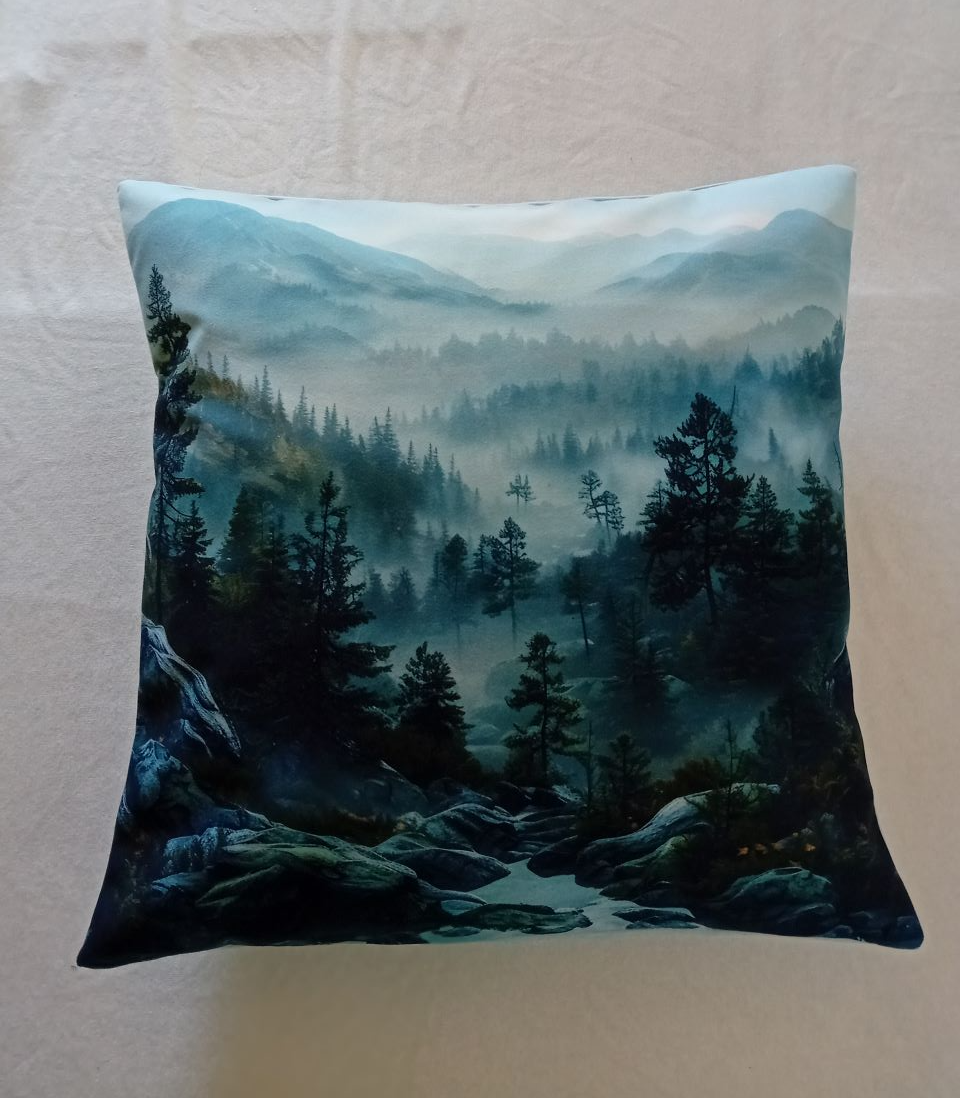 Housse de coussin fait main 45x45 cm, modèle unique et original en velours imprimé et tissu uni, fermeture portefeuille, de fabrication française