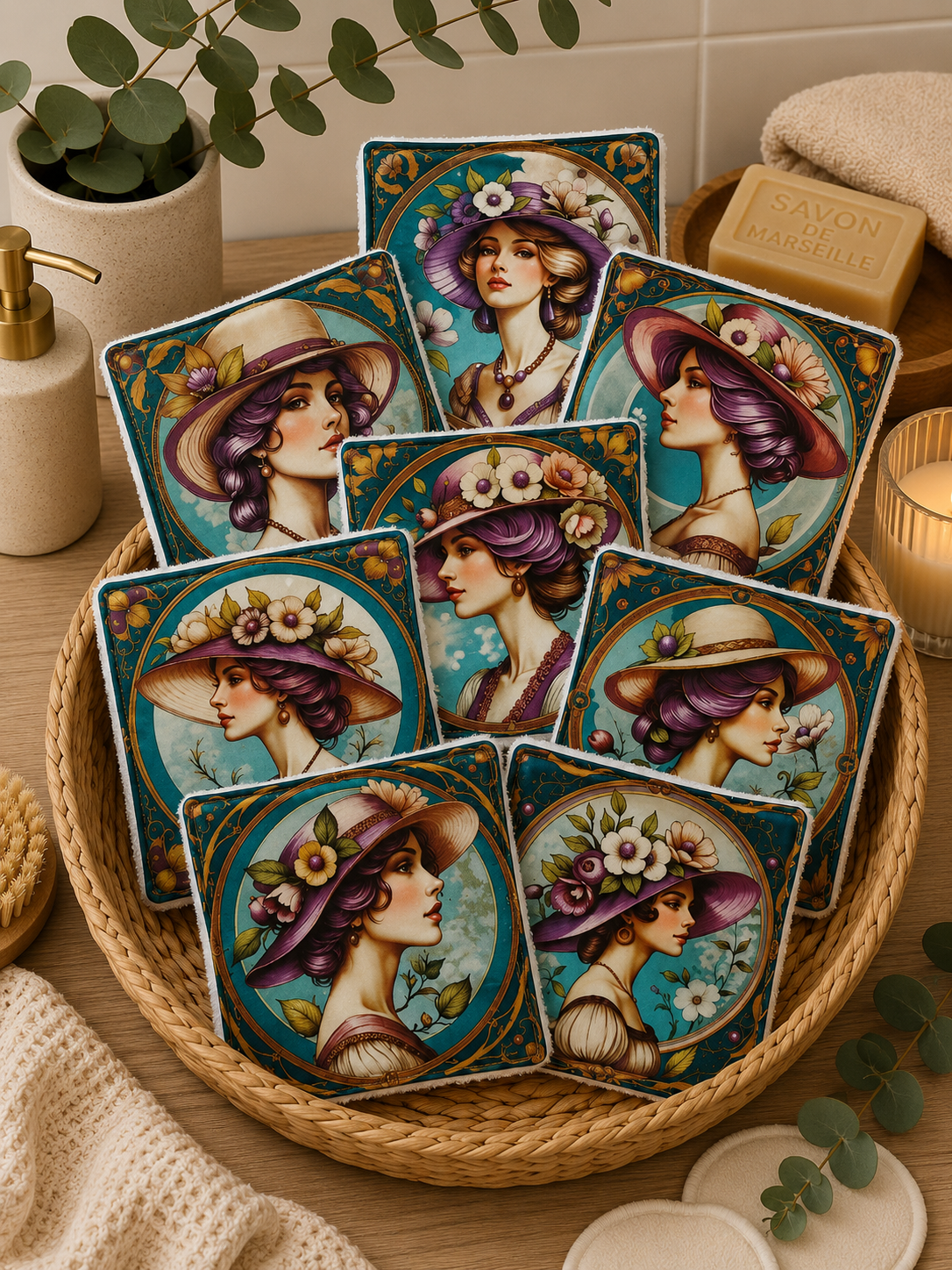 Lingettes démaquillantes lavables aux motifs fleurs, beauté et élégance