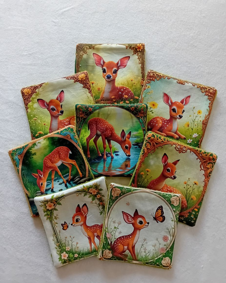 Lingettes démaquillantes originales et lavables en éponge bambou et tissu imprimé, modèle unique fait main de fabrication française.