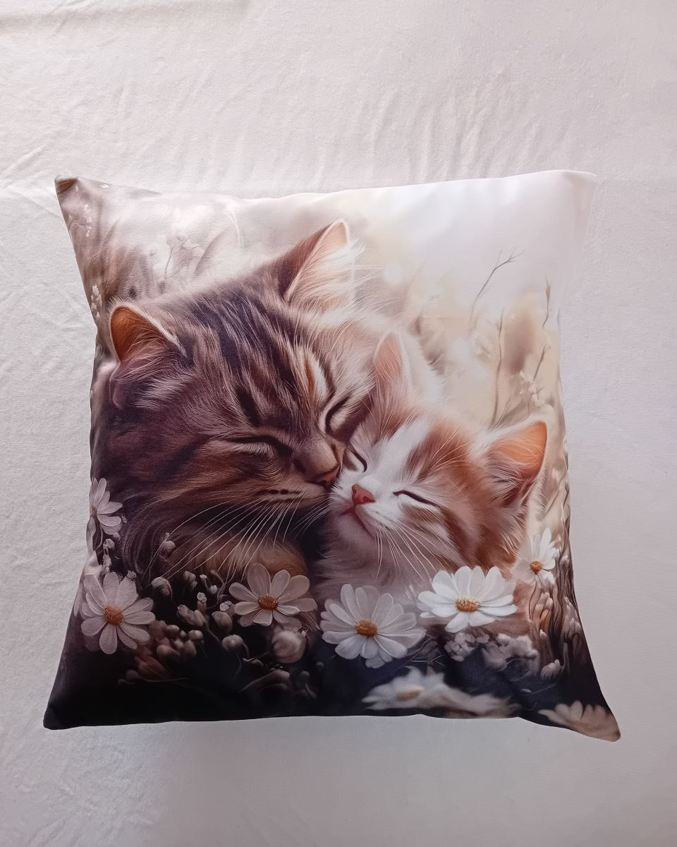 Housse de coussin fait main 45x45 cm, modèle unique et original en velours imprimé et tissu uni, fermeture portefeuille, de fabrication française