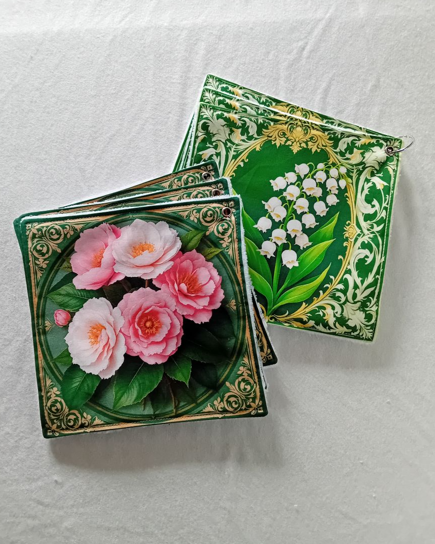 Essuie-tout lavable en éponge bambou et tissu imprimé, modèle original et unique fait main de fabrication française.