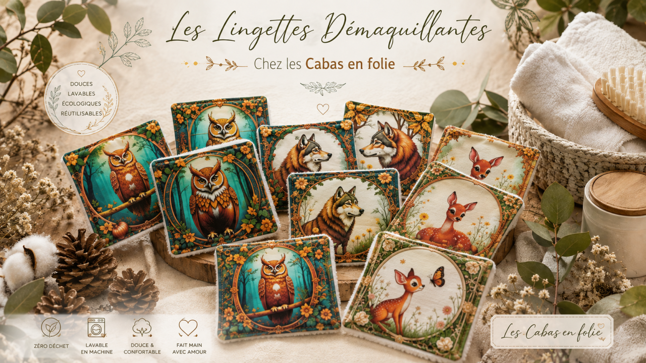Lingettes démaquillantes lavables zéro déchet artisanales Les Cabas en Folie