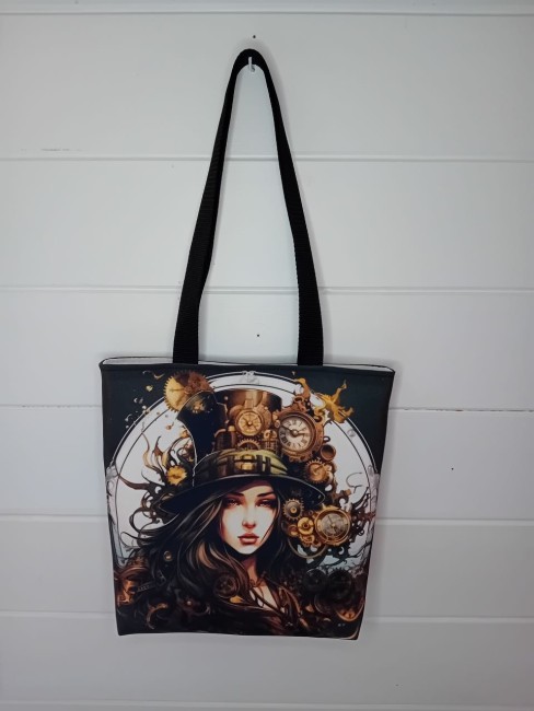 Cabas Steampunk femme aux rouages et motifs d’horlogerie