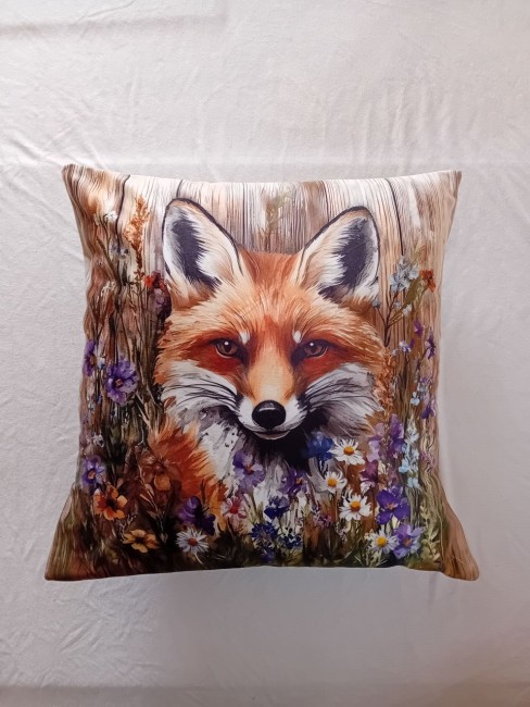 Housse de coussin Portrait de renard en velours imprimé 45 × 45 cm