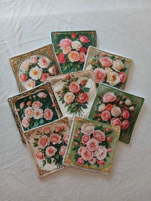 Lingettes démaquillantes lavables Roses en éponge bambou – lot de 8