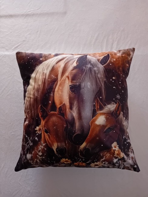 Housse de coussin chevaux en velours imprimé 45x45 cm