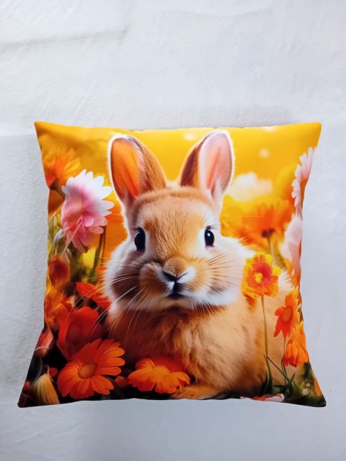 Housse de coussin en velours motif animaux lapin fleuri faite main