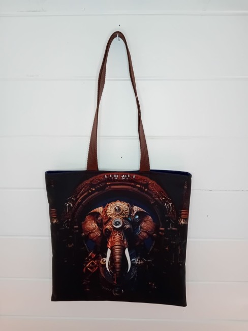 Tote bag Éléphant Steampunk avec éléphant, rouages et détails mécaniques – Bonnes affaires | Les Cabas en folie