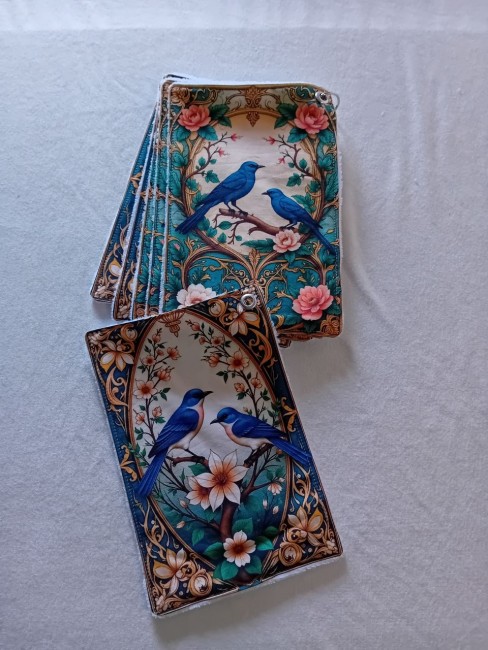 Lot de 6 essuie-tout lavables motif oiseaux bleus, fleurs roses et feuillages, en éponge bambou et coton imprimé