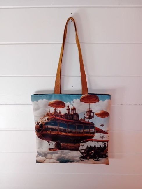 Tote bag Steampunk avec dirigeable et machines volantes