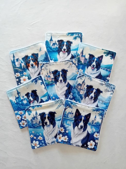 Lingettes démaquillantes lavables Border Collie en éponge bambou – lot de 8