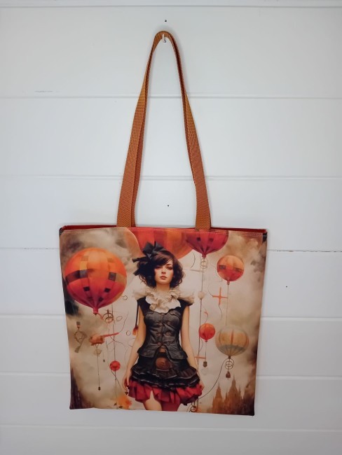 Tote bag Steampunk création artisanale avec élégante aventurière et montgolfières – Les Cabas en folieTote bag L'élégante aventurière – Steampunk | Les Cabas en folie