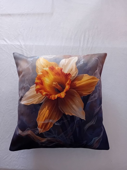 Housse de coussin grande jonquille orange en velours 45x45 cm Housse de coussin grande jonquille orange en velours imprimé 45x45 cm