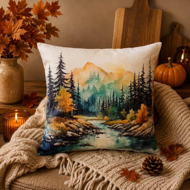 Housse de coussin Sapins 45×45 en velours | Les Cabas en folie Housse de coussin Sapins en velours imprimé 45 × 45 cm