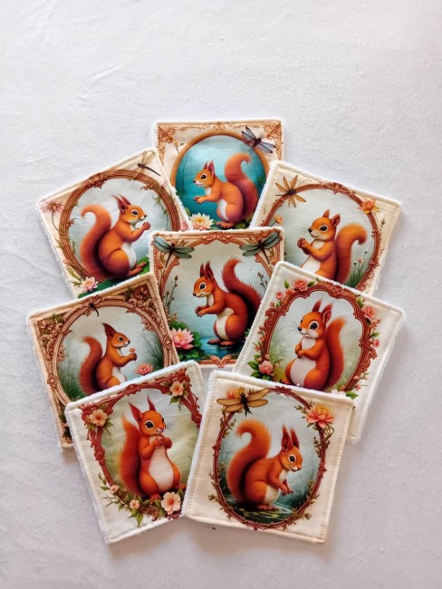 Lingettes démaquillantes lavables écureuils en éponge bambou – lot de 8
