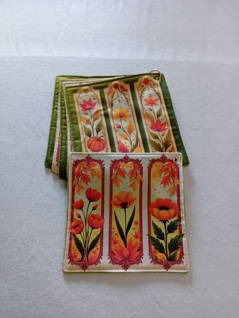 Lot de 6 essuie-tout lavables motif fleurs, feuillages et citrouilles, en éponge bambou et coton imprimé