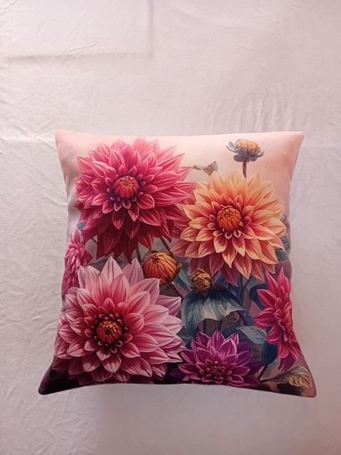Housse de coussin Dahlias en velours imprimé 45 × 45 cm 
