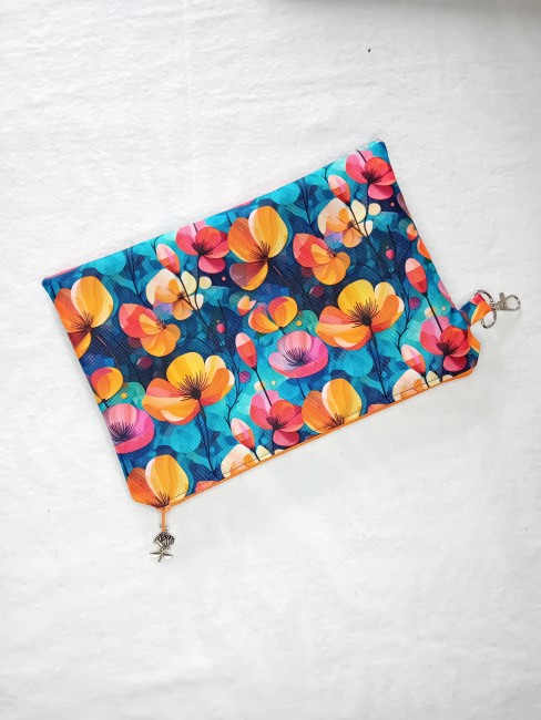 Trousse multi-usage à motif floral coloré en polyester avec mousqueton