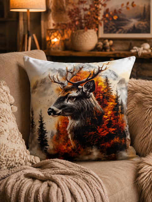 Housse de coussin Cerf en forêt en velours 45×45 | Les Cabas en folie Housse de coussin Cerf en forêt en velours imprimé 45 × 45 cm