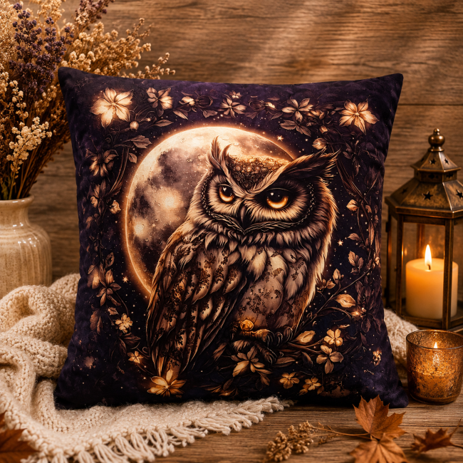 Housse de coussin Hibou en velours imprimé 45 × 45 cm