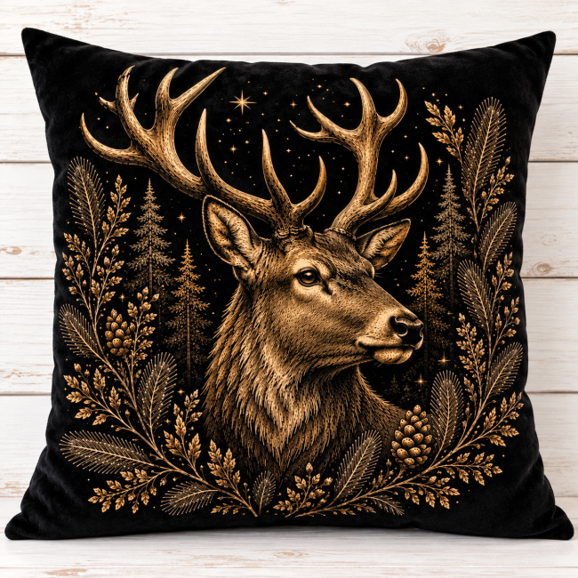 Housse de coussin Tête de cerf en velours 45x45 cm | Déco Montagne Housse de coussin tête de cerf en velours 45x45 cm