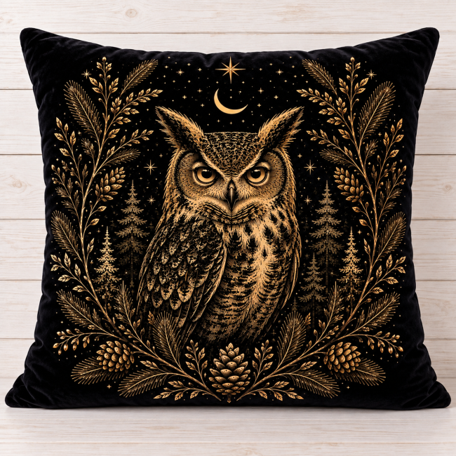 Housse de coussin Hibou de montagne en velours 45x45 cm | Déco Montagne Housse de coussin hibou de montagne en velours 45x45 cm