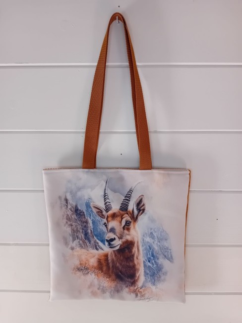Tote bag artisanal « Chamois des montagnes » avec chamois et paysage de montagne