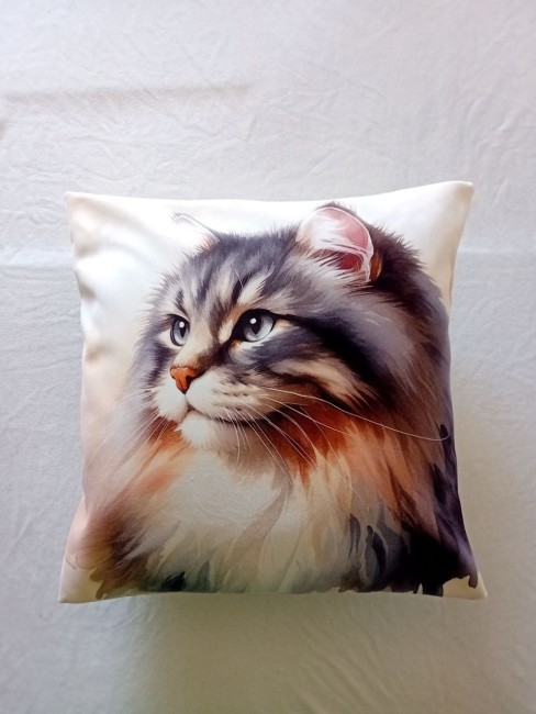 Housse de coussin Chat aquarelle en velours imprimé 45 × 45 cm