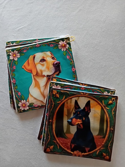 Lot de 6 essuie-tout lavables avec motifs Labrador et Dobermann, aux couleurs turquoise, vert, brun et doré
