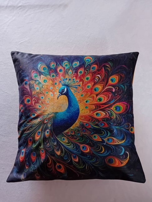 Housse de coussin Paon en velours imprimé 45 × 45 cm