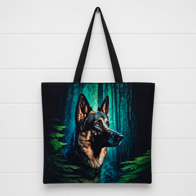 Tote bag Berger allemand en velours avec motif forêt et nature – Bonnes affaires | Les Cabas en folie