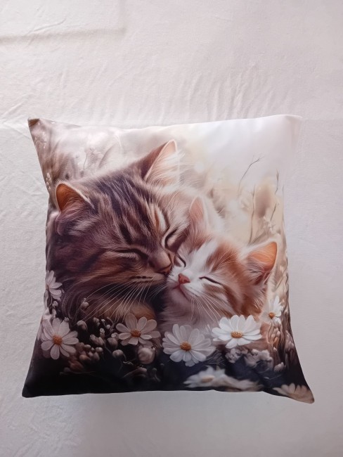 Housse de coussin fait main 45x45 cm, modèle unique et original en velours imprimé et tissu uni, fermeture portefeuille, de fabrication française