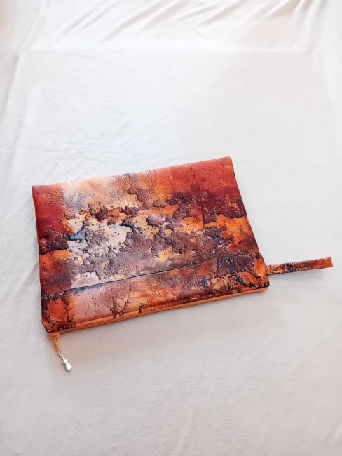 Trousse motif abstrait Terre d’Automne aux tons terracotta, rouille, brun et beige