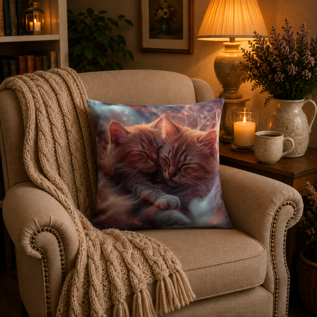 Housse de coussin animaux chats dans un salon chaleureux et cocooning