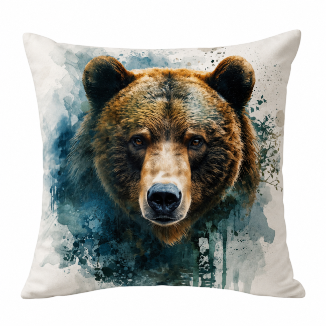Housse de coussin ours en velours imprimé 45x45 cm, création artisanale française