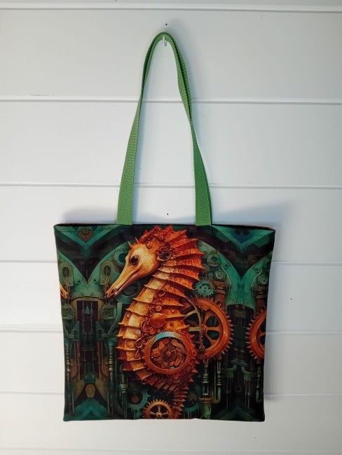 Sac Steampunk avec hippocampe mécanique et motifs de rouages