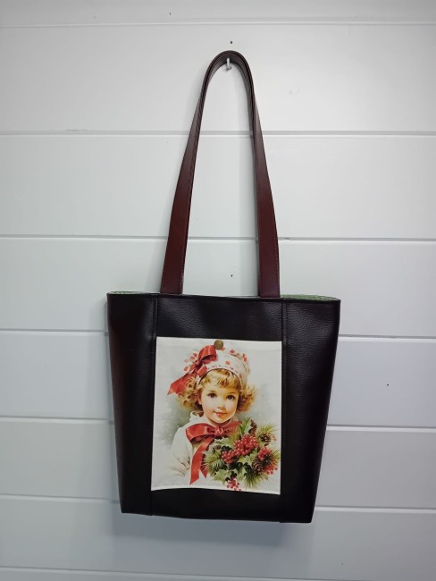 Cabas original pour femme avec fond, fait main, modèle unique en simili cuir, doublé tissu, de fabrication française