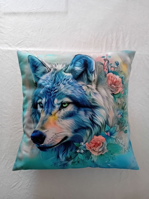 Housse de coussin loup pastel en velours imprimé 45x45 cm