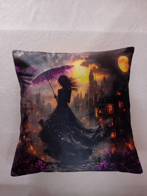 Housse de coussin Femme à l’ombrelle en velours imprimé 45 × 45 cm