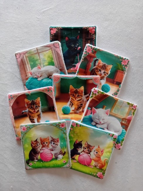 Lingettes démaquillantes lavables chatons en éponge bambou – lot de 8