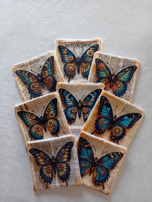 Lingettes démaquillantes lavables Papillons steampunk en éponge bambou – lot de 8