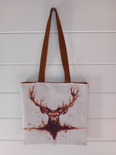 Tote bag « Tête de cerf » – Sac cabas artisanal | Les Cabas en folie Tote bag artisanal « Tête de cerf » avec motif de tête de cerf et anses marron